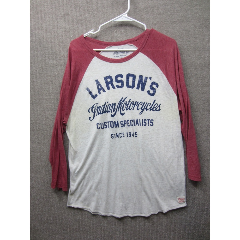 Lucky Brand Indian Motorcycle Raglan Shirt Mens Large Red Cream Larson's Graphic